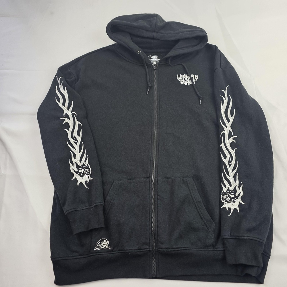 Lurking Class Hoodie Mens XL Black Full Zip Fleece Skull Graphic Sweatshirt